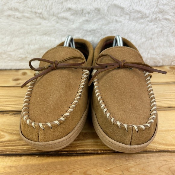 NEW Nunn Bush Mens Size 9 Slippers Eddie Mocassin Tan Leather Faux Fur Plaid - Picture 3 of 12